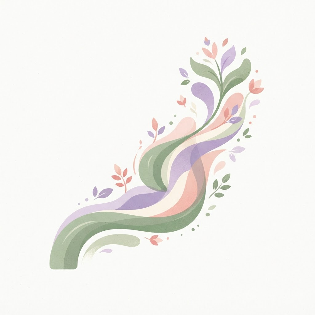 Gentle abstract illustration of an upward path and blooming plant, representing growing confidence.